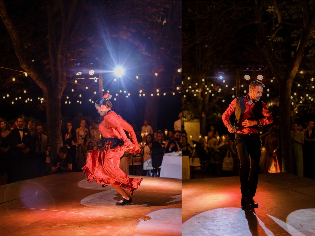 The Spanish feeling traditional flamenco dancers